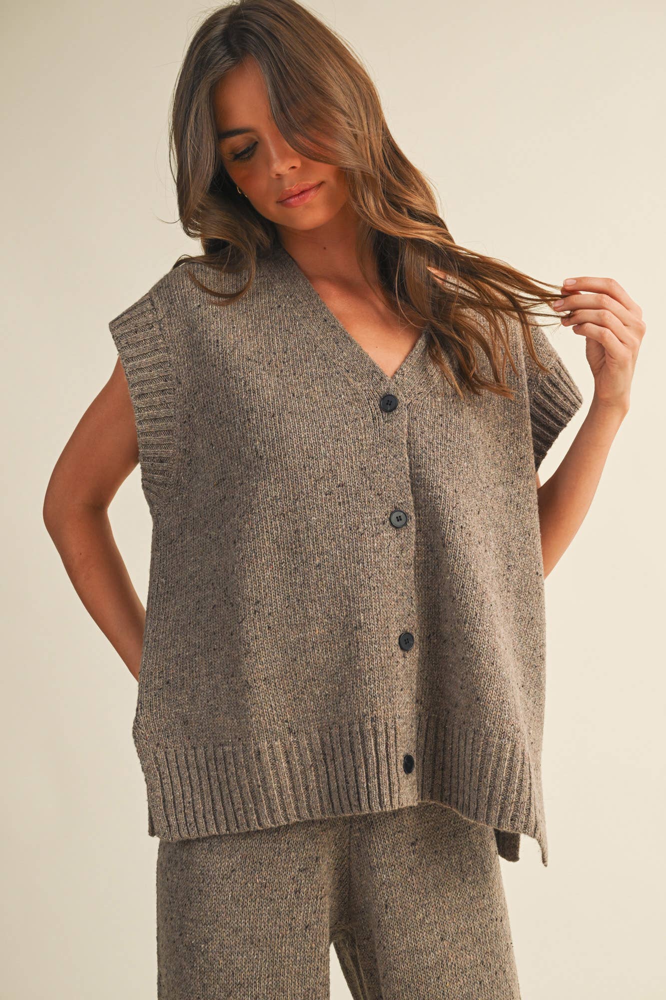 Oversized Button Front Sweater Vest