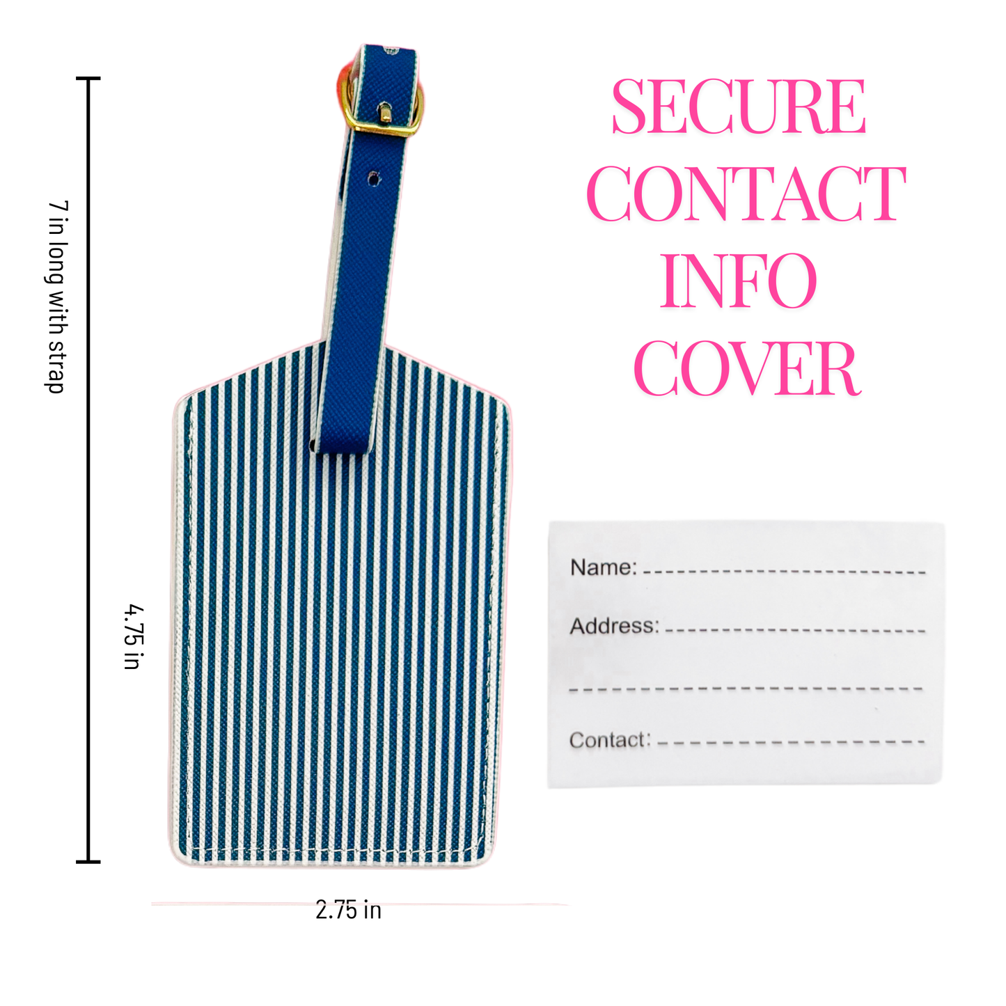 Navy Stripe Luggage Tag Set | Vegan Leather Travel Accessory | 2-Pack