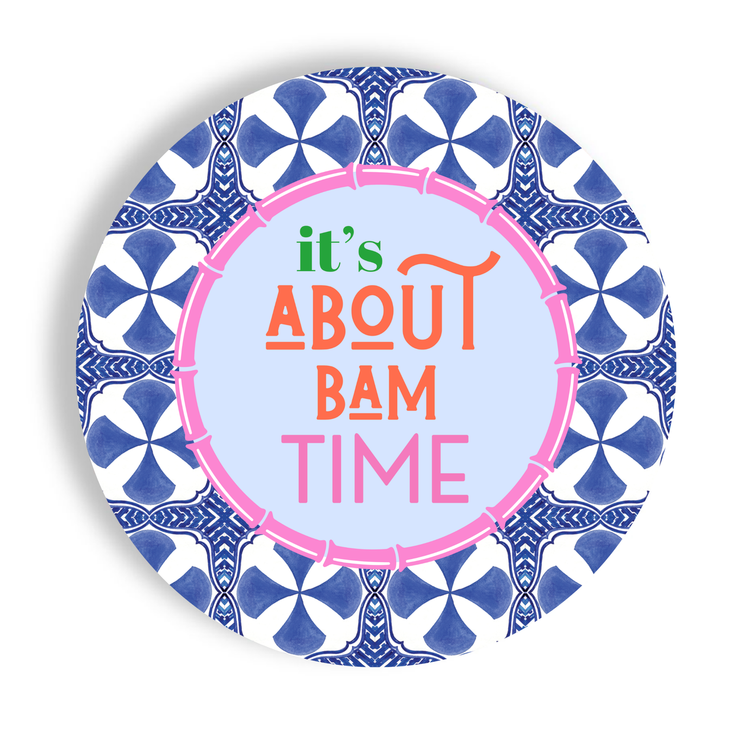 Mahjong Blue Tile "It's About Bam Time" 24ct 7" Paper Plates