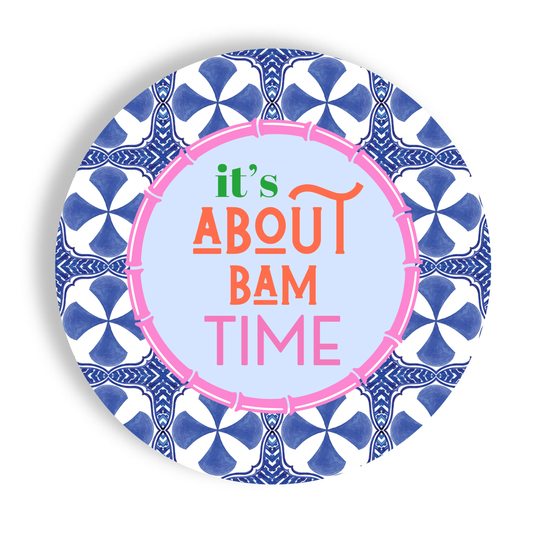 Mahjong Blue Tile "It's About Bam Time" 24ct 7" Paper Plates