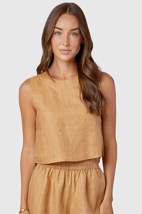 Crop Top in Bean Linen