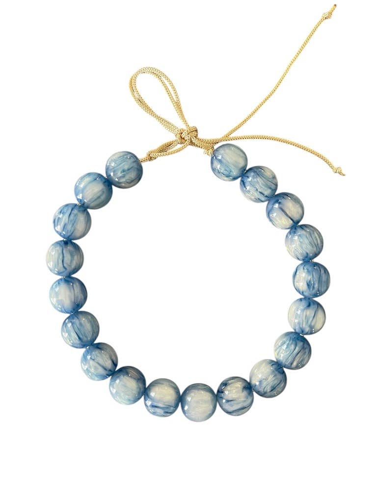 Chunky Beaded Necklace - Blue Swirl