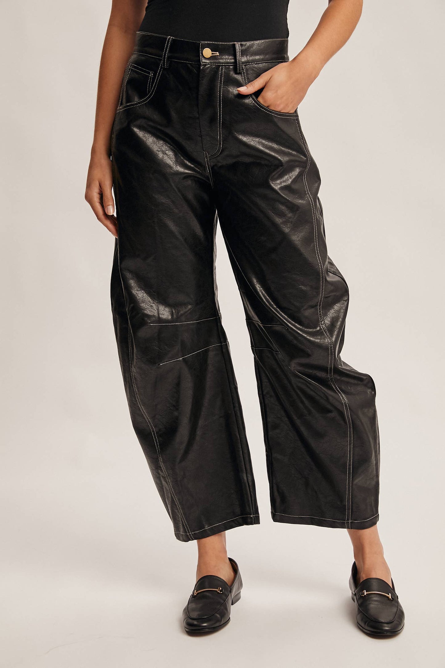 Faux Leather Barrel Pants