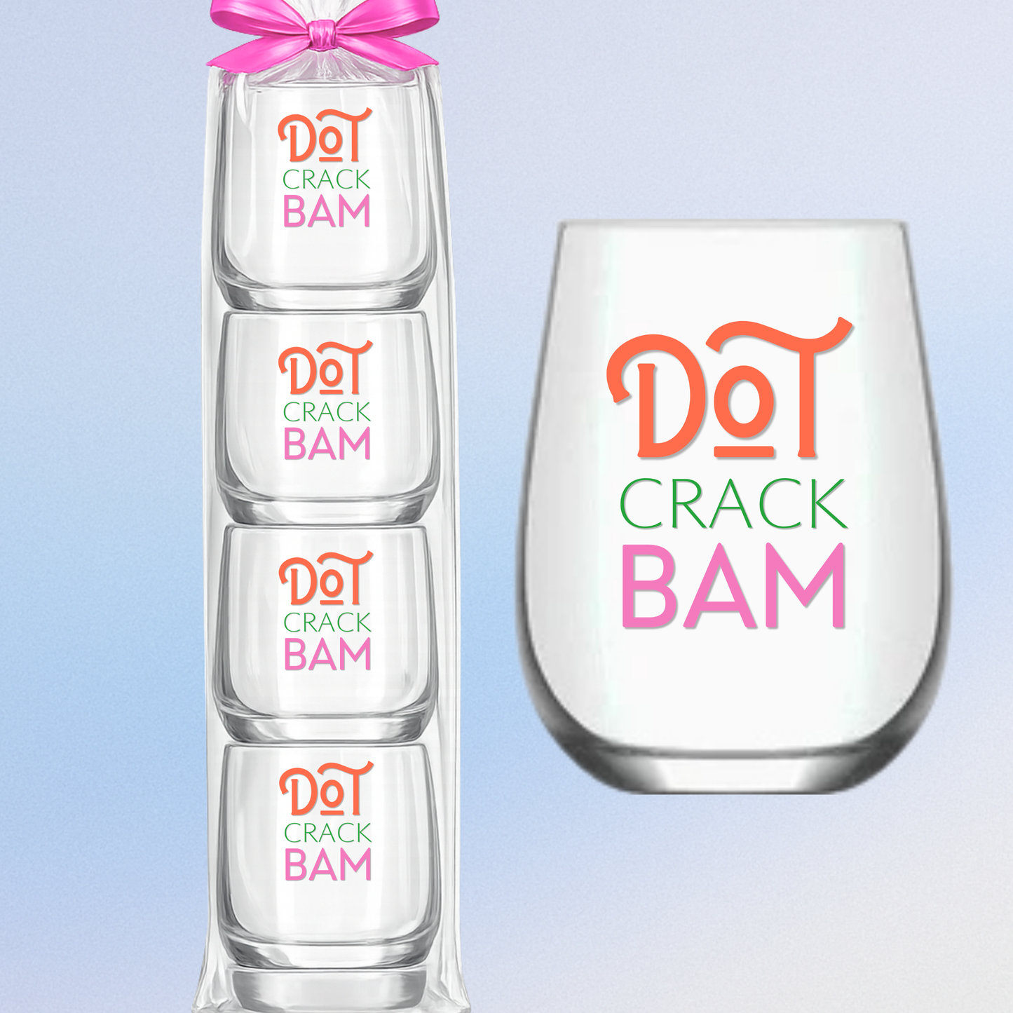 Mahjong Stemless 4ct Set Wine Glasses "Dot Crack Bam"