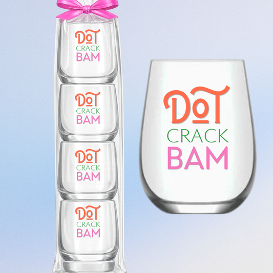 Mahjong Stemless 4ct Set Wine Glasses "Dot Crack Bam"