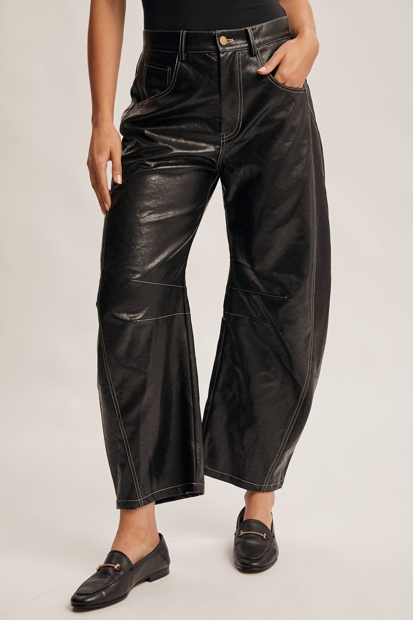Faux Leather Barrel Pants