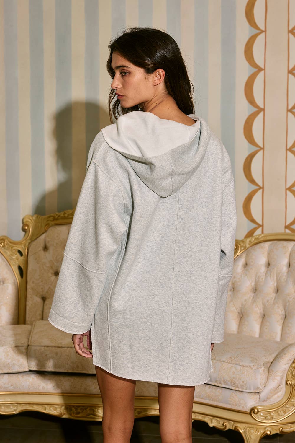 Solid Terry Cozy Pullover Hoodie with Side Slits