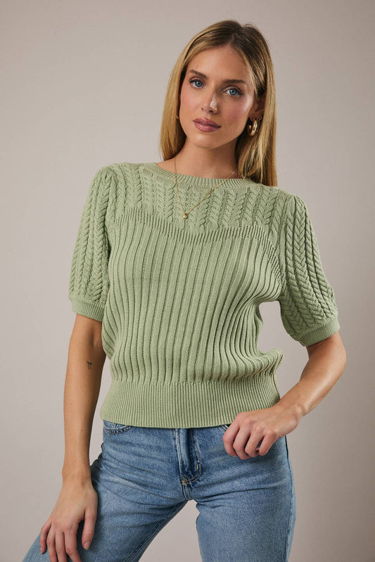 Short Puff Sleeve Lightweight Knit Sweater
