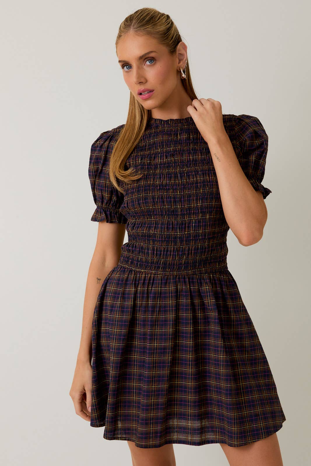 Ruffle Mock Neck Short Dress