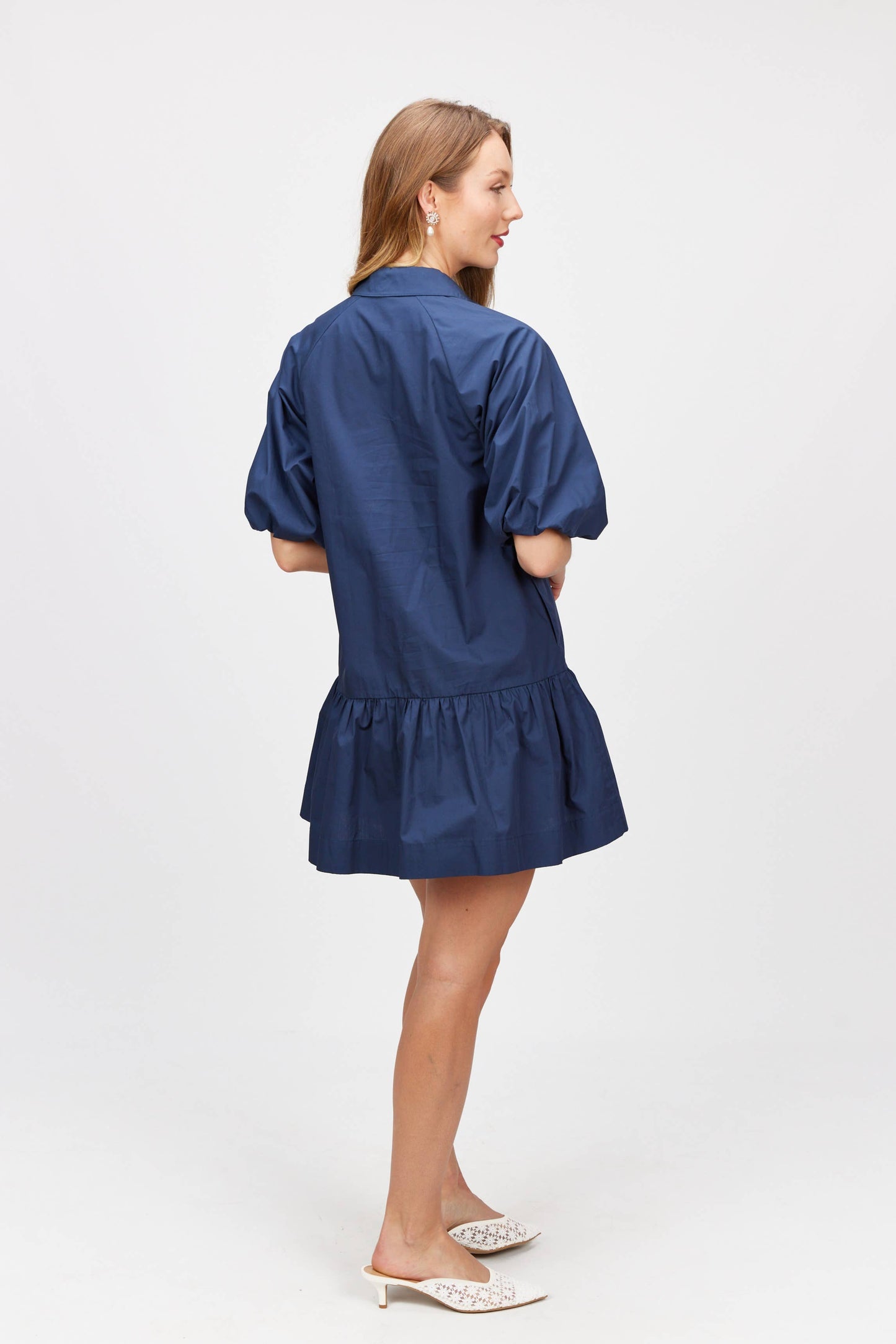 Poplin Puff Sleeves Shirt Dress
