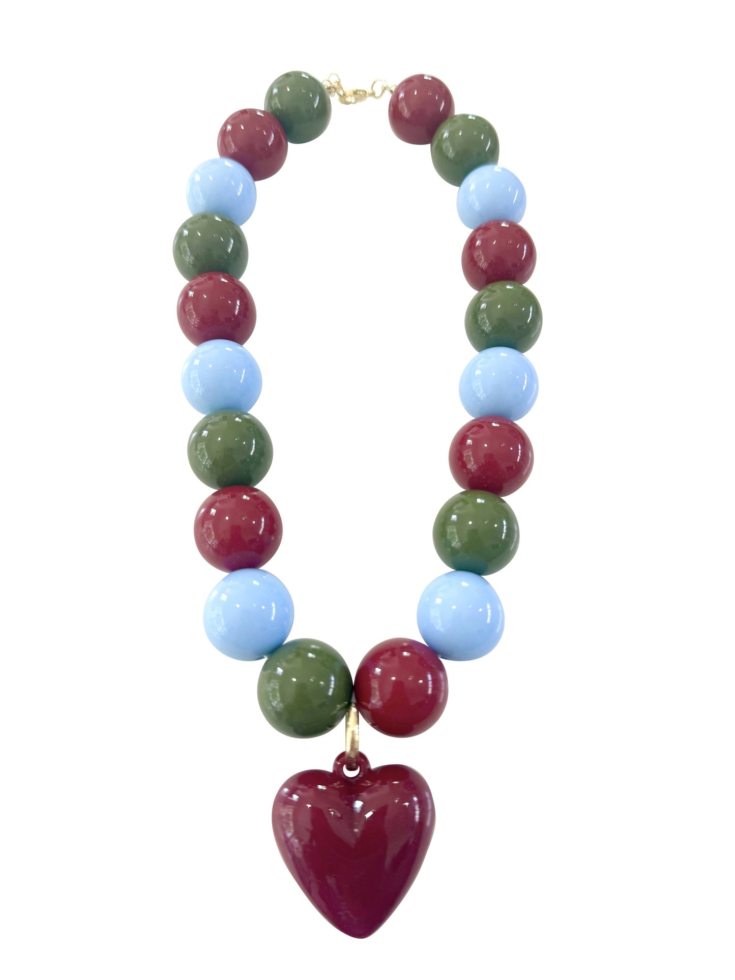 Max Chunky Beaded Heart Necklace - Green/Maroon Mix