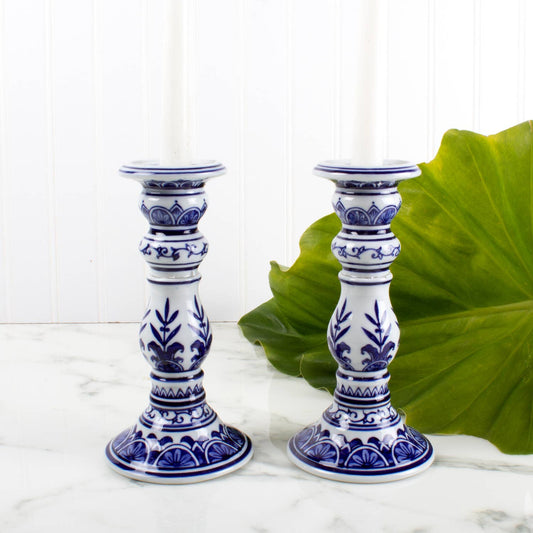 Porcelain Chinoiserie Candlestick Set - Small