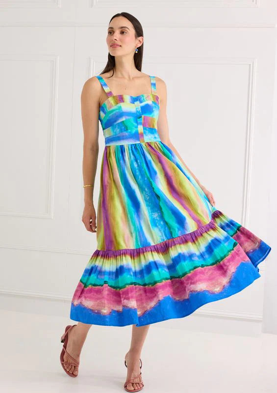 Gianna Midi Dress in Sunset Stripe Multi