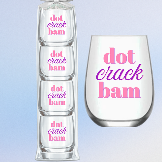 Mahjong Stemless 4 ct Set Wine Glasses "Dot Crack Bam"