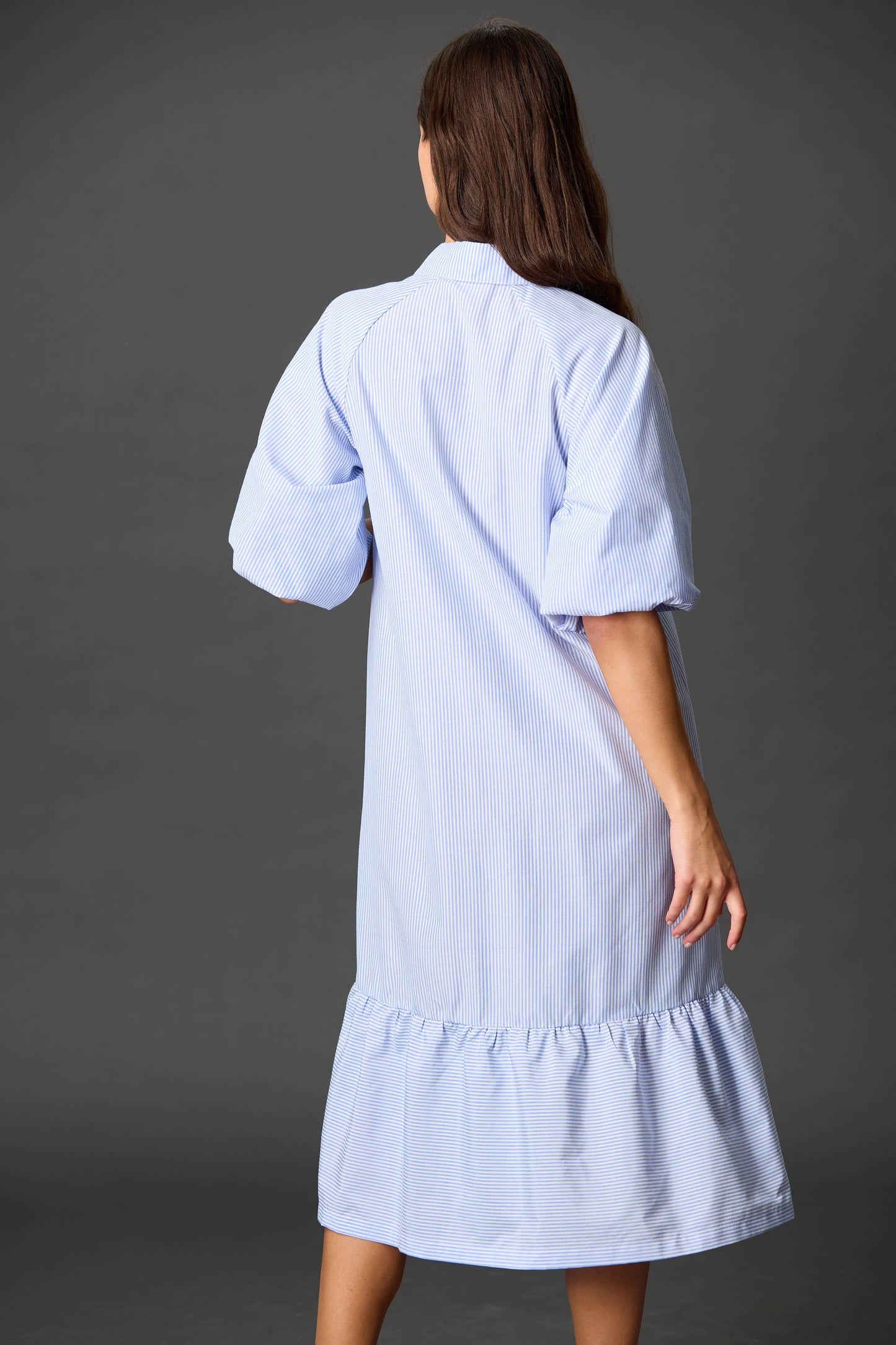 Striped Cotton Puff Sleeve Midi Dress