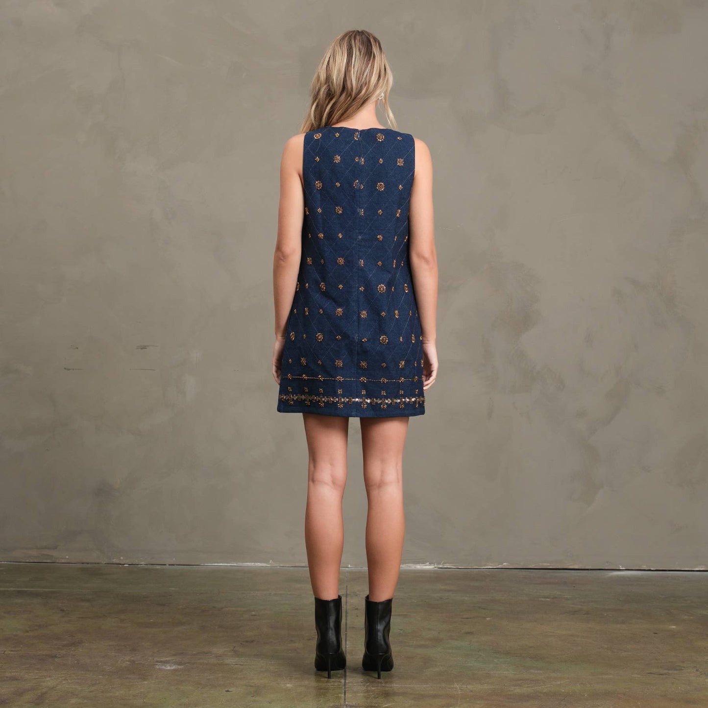 Embellished Denim Shift Dress