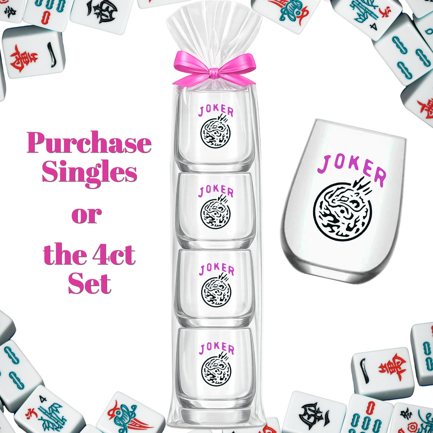 Mahjong Stemless 4ct Set Wine Glasses "Joker"