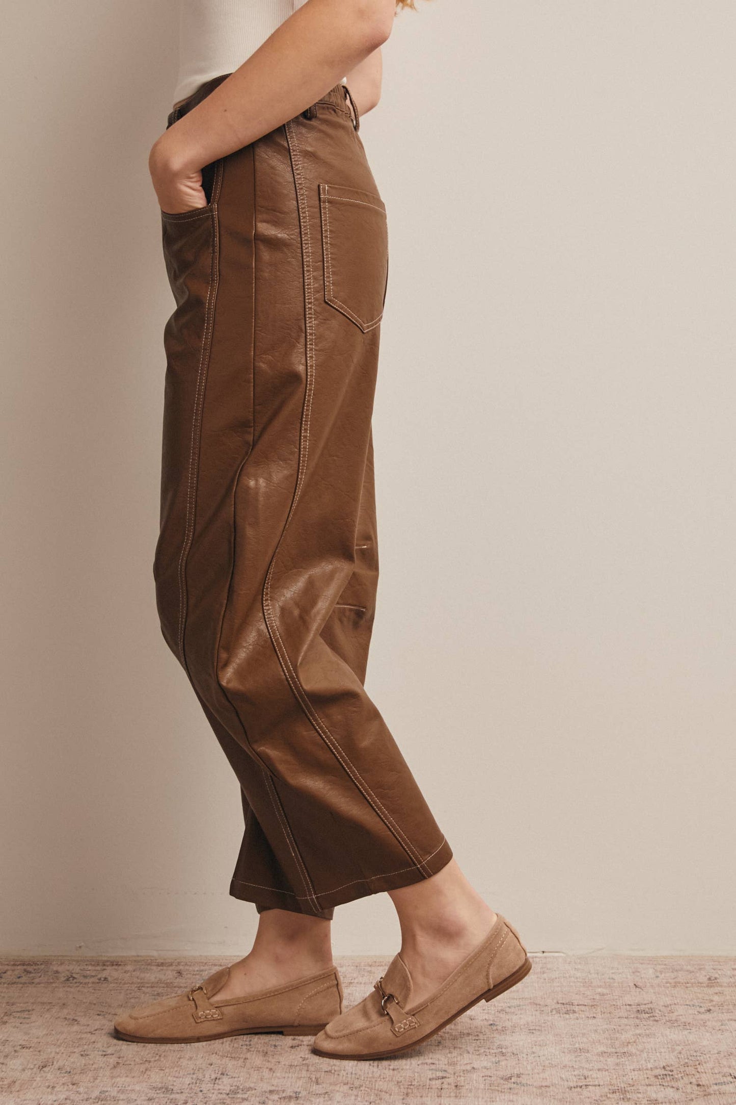 Faux Leather Barrel Pants