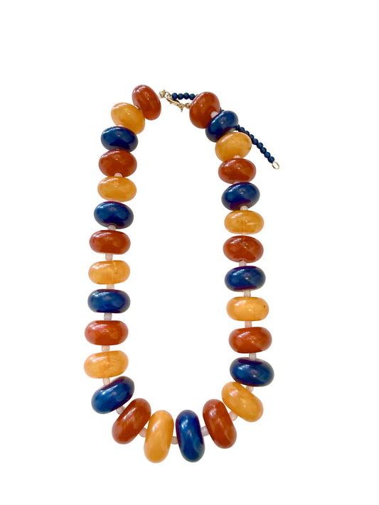 Bailey Chunky Beaded Necklace- Orange/Navy Mix