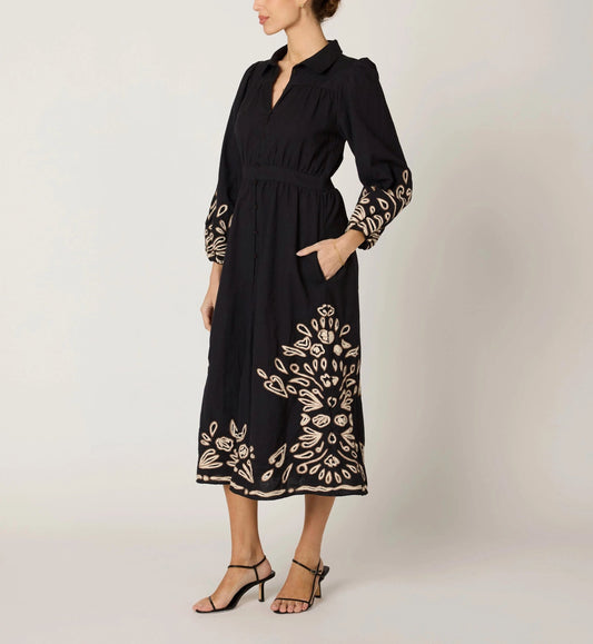 Elyse Midi Dress in Black/Ivory