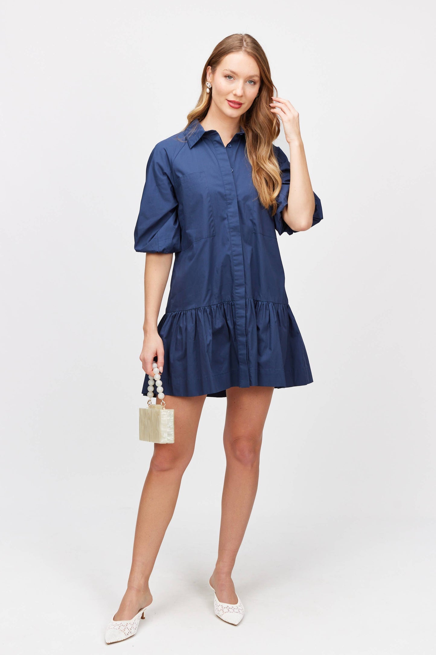 Poplin Puff Sleeves Shirt Dress