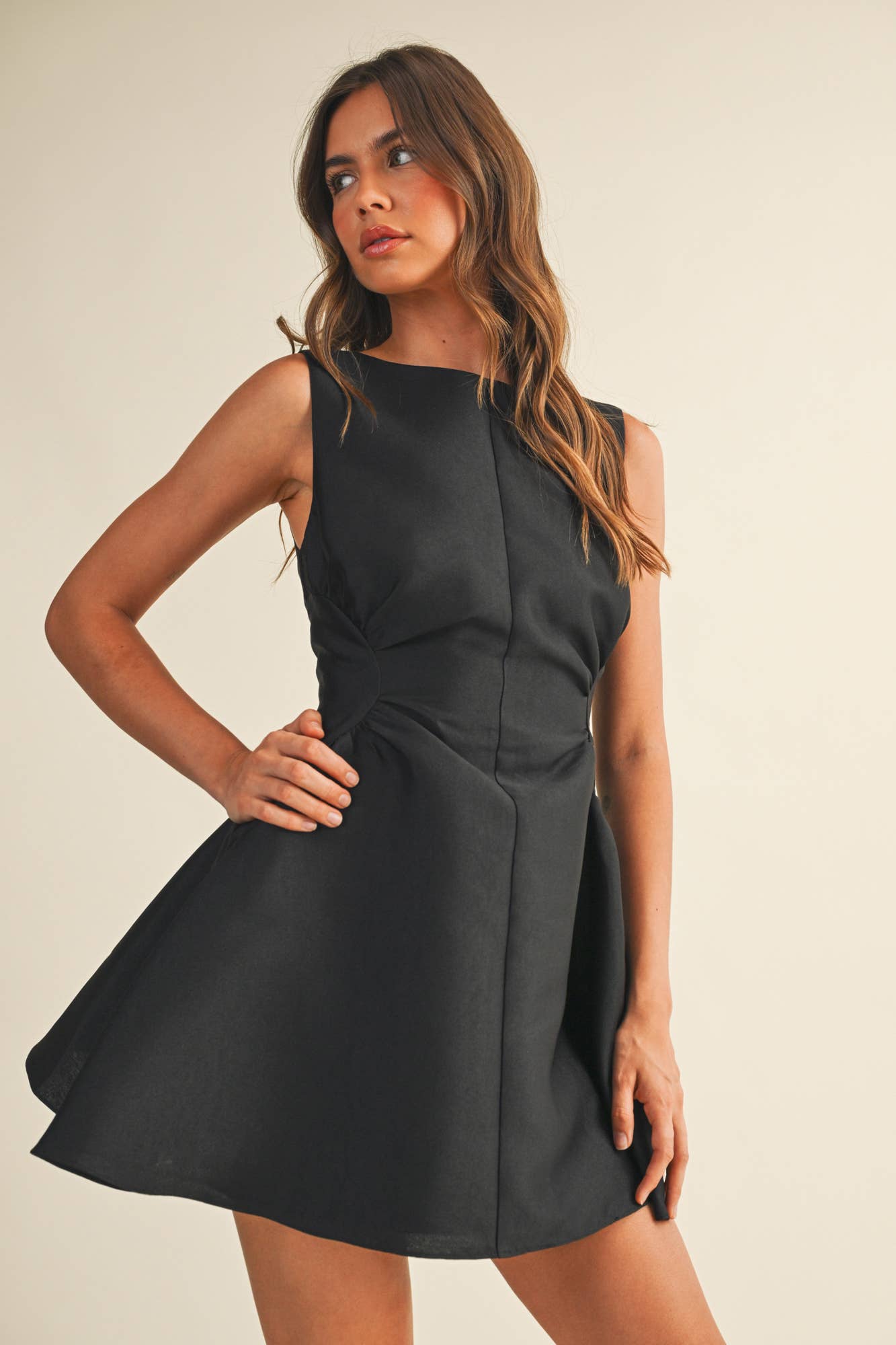 Shirred Waist Sleeveless Flare Dress