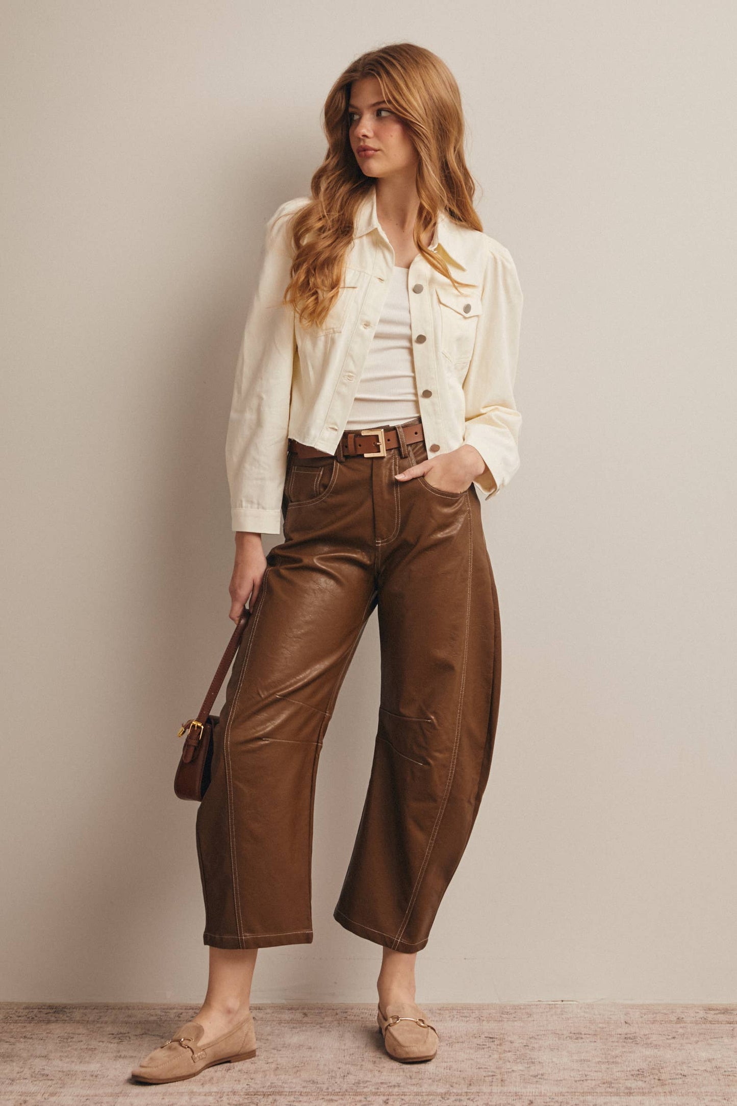 Faux Leather Barrel Pants