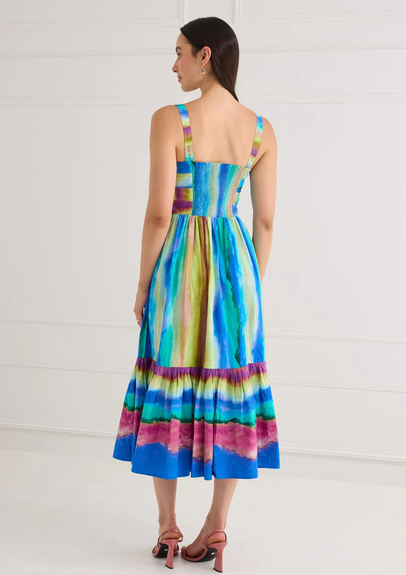 Gianna Midi Dress in Sunset Stripe Multi