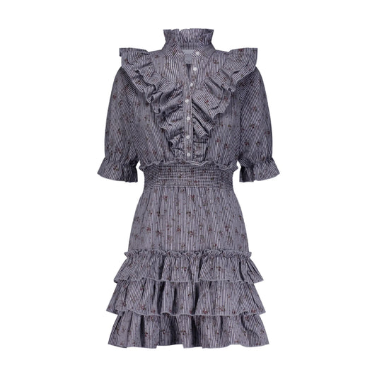 The Ruffled Tiered Minidress in Floral Stripe