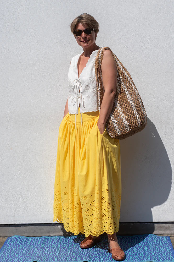 Broderie Border Maxi Skirt in Sulphur