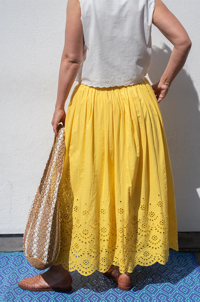 Broderie Border Maxi Skirt in Sulphur