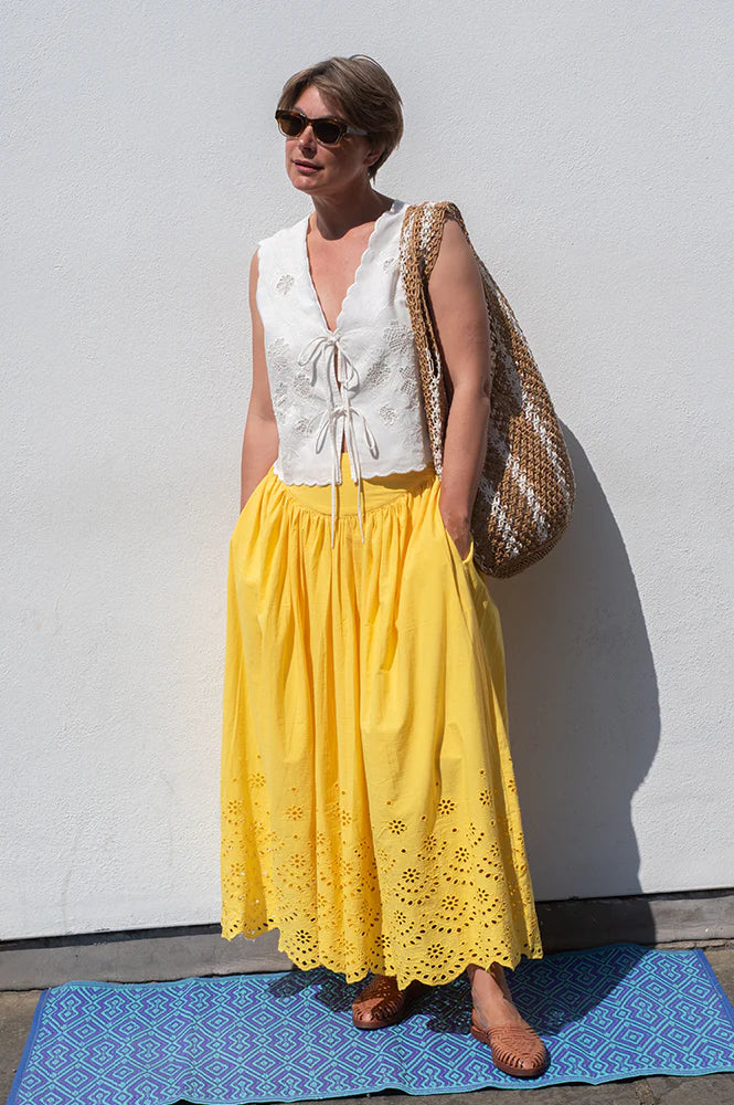 Broderie Border Maxi Skirt in Sulphur