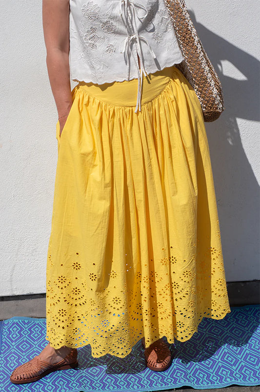 Broderie Border Maxi Skirt in Sulphur